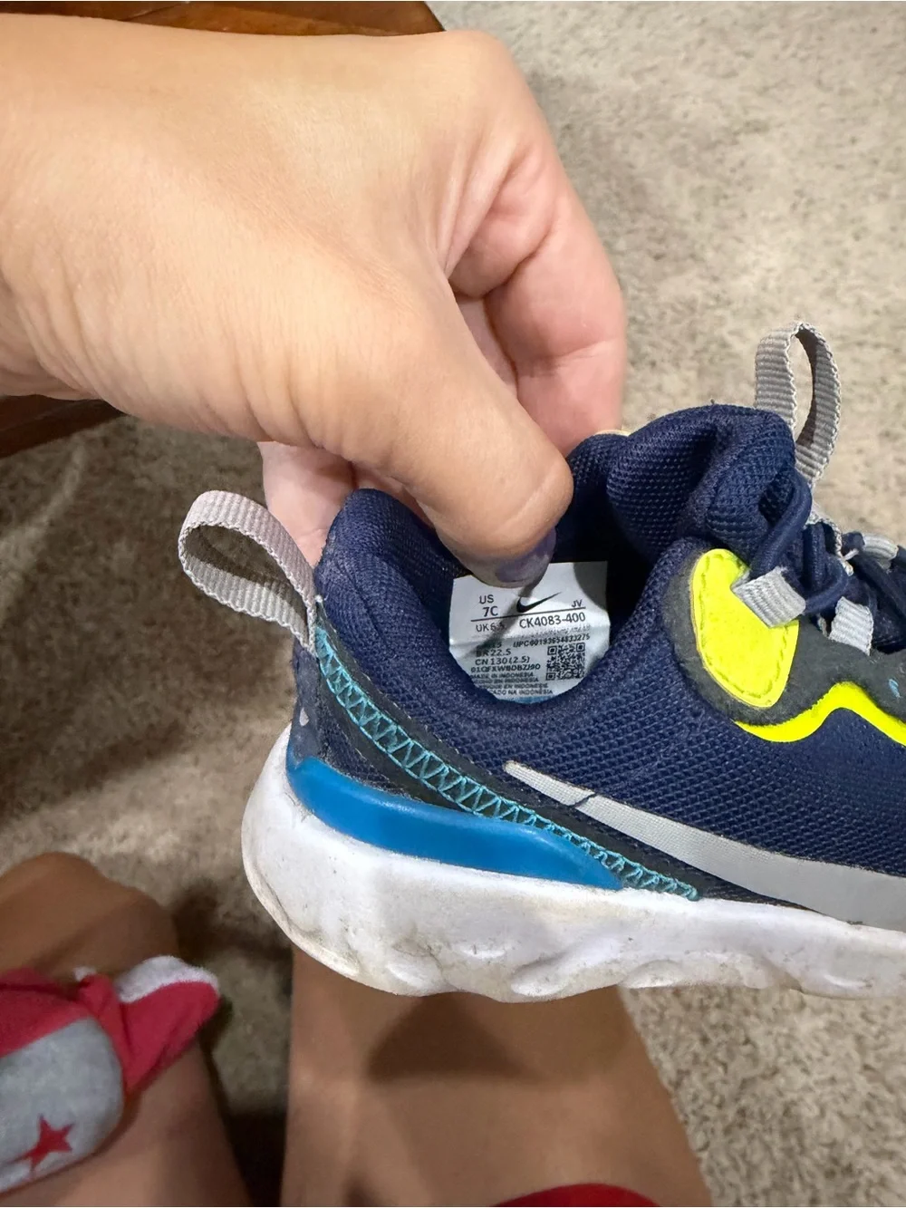 Nike Kids Navy and Neon Yellow Slip-On Athletic Sneakers